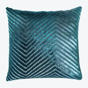 Chevron Velvet Throw Pillow, Pacific