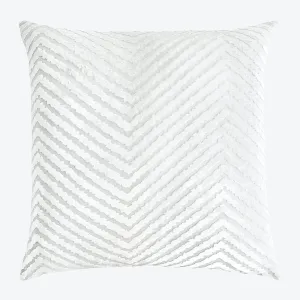 Chevron Velvet Throw Pillow, White