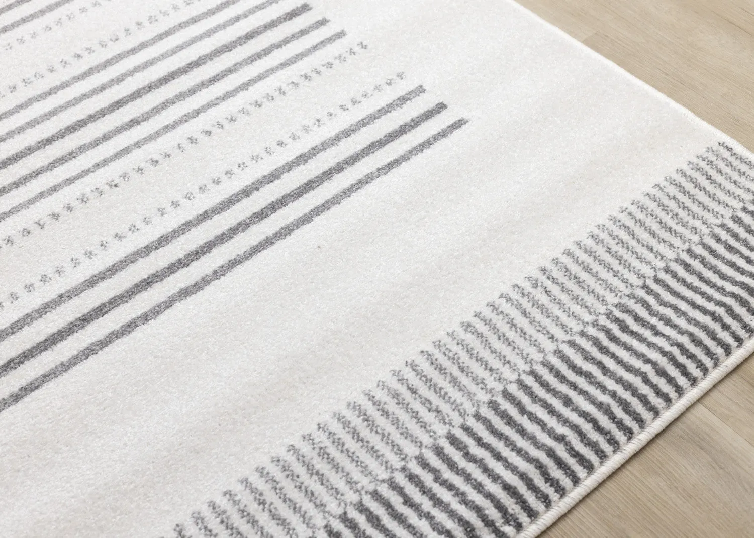 Claremont Sleek Modern Lines Area Rug - White Grey - 7' X 10'