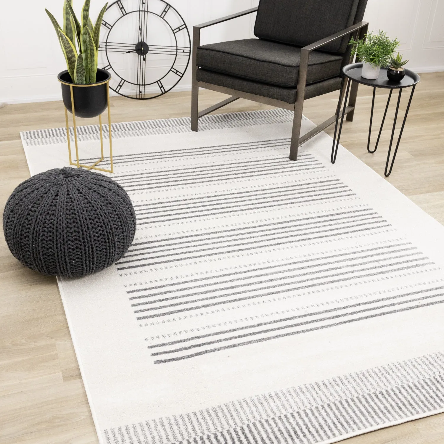 Claremont Sleek Modern Lines Area Rug - White Grey - 7' X 10'