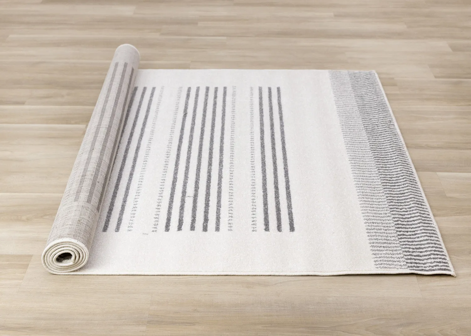 Claremont Sleek Modern Lines Area Rug - White Grey - 7' X 10'