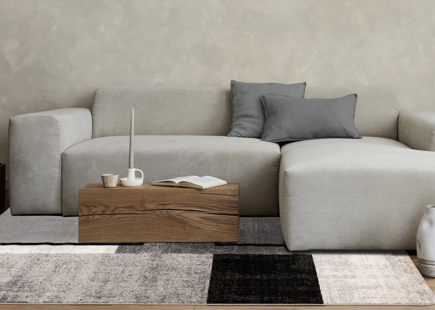 Elise Modern Geometric Area Rug - Grey Black White - 5' X 8'