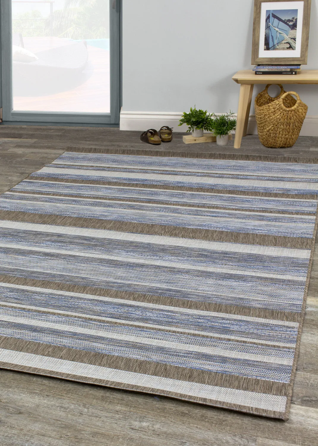 Euclid 3'11" X 5'7" Indoor/Outdoor Banded Rug - Grey Brown  Area Rug