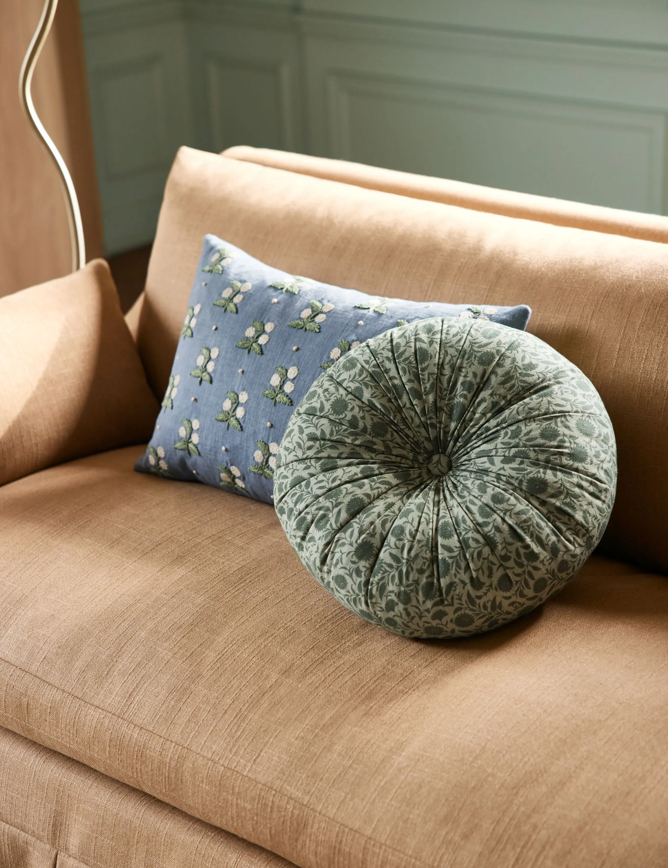 Fransen Linen Cotton Tufted Round Pillow Lulu and Georgia