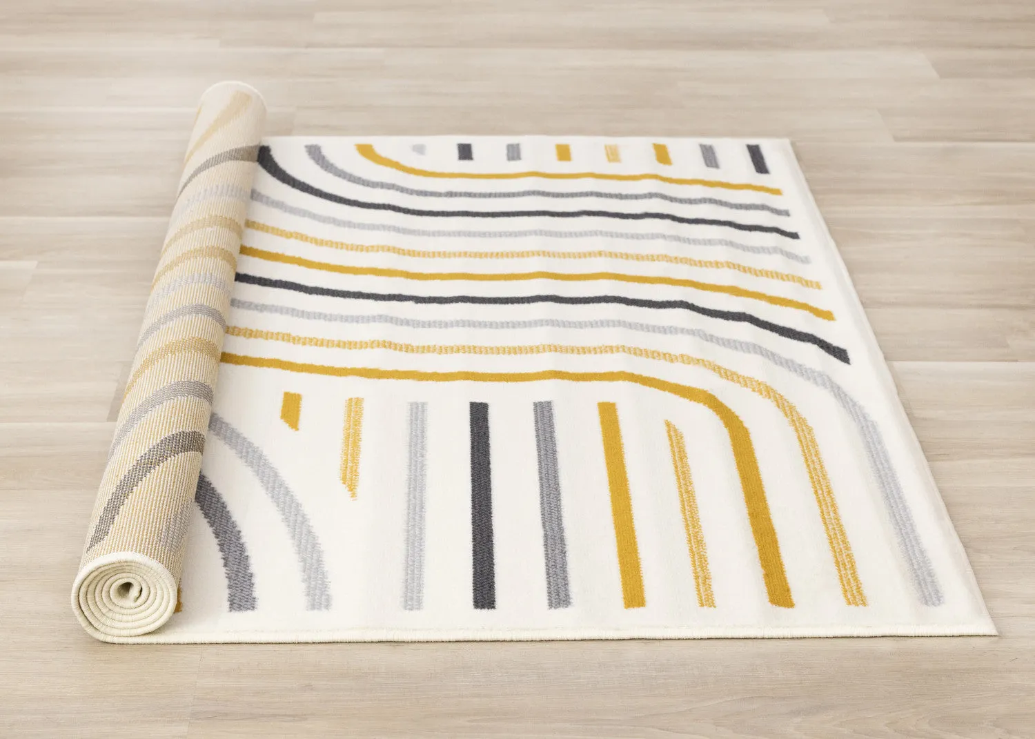 Functional Modern Curves Area Rug - Cream Yellow - 7' X 10'