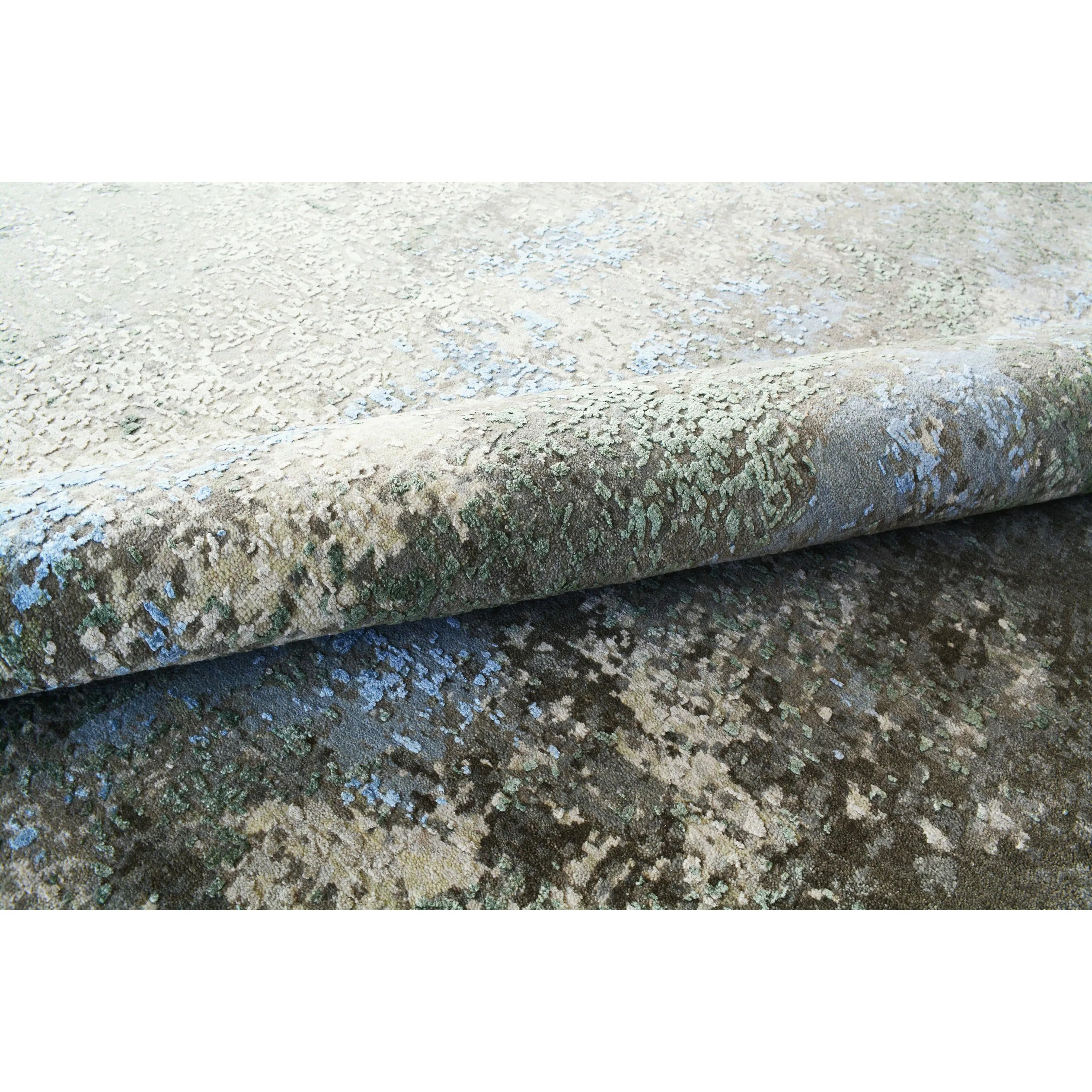Green Contemporary Wool Silk Blend Rug - 9' x 12'