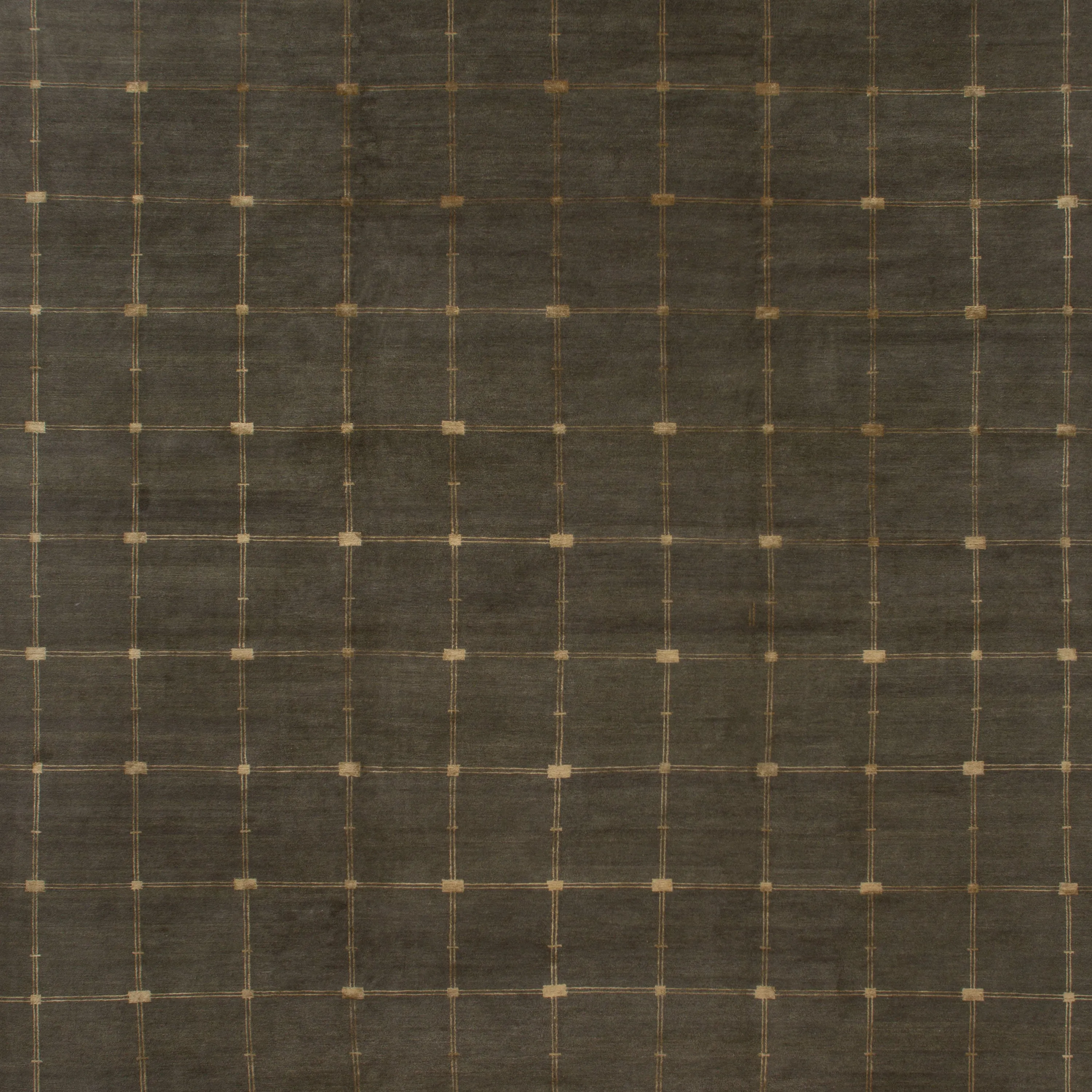 Green Modern Tibetan Wool Silk Blend Rug - 11'5" x 12'1"