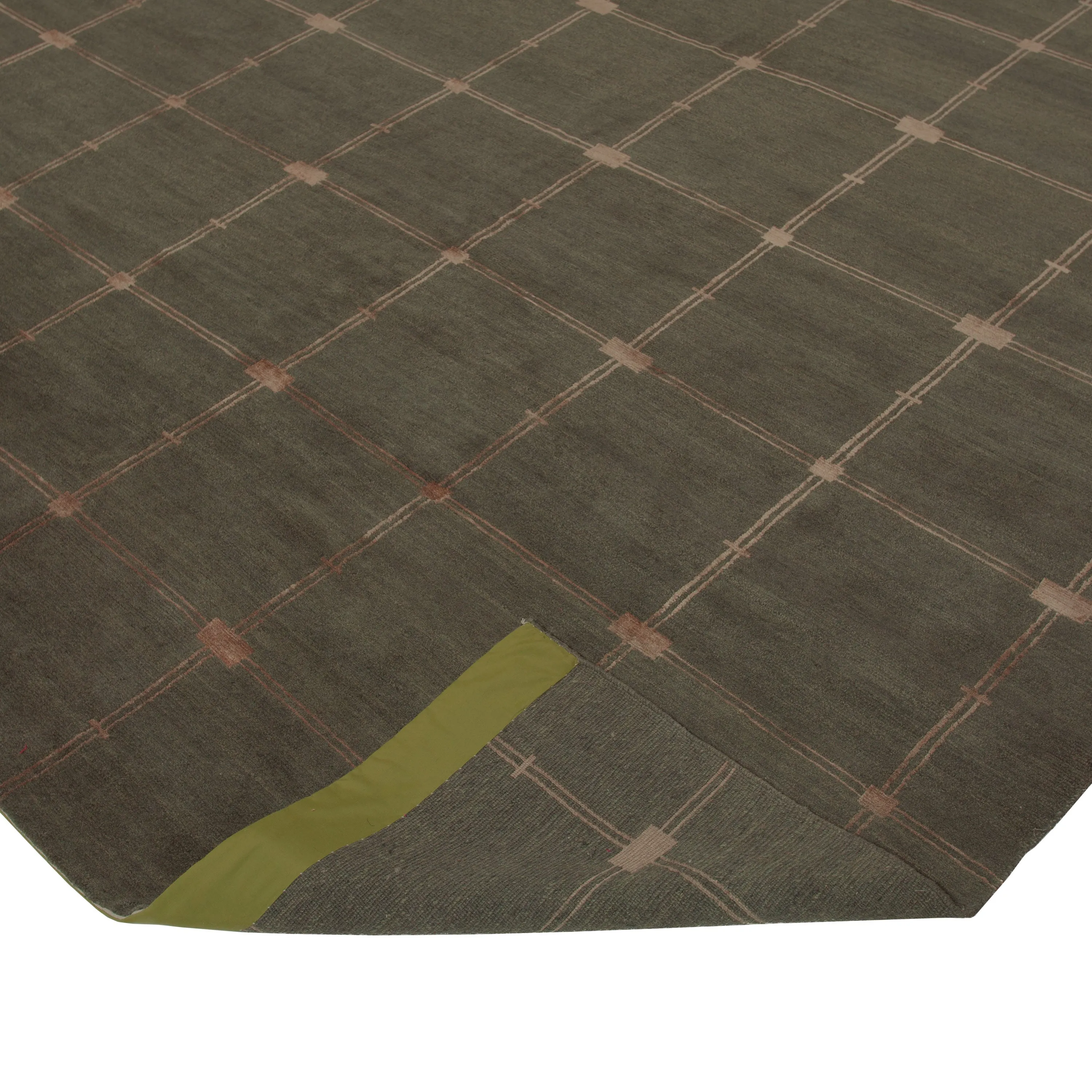 Green Modern Tibetan Wool Silk Blend Rug - 11'5" x 12'1"