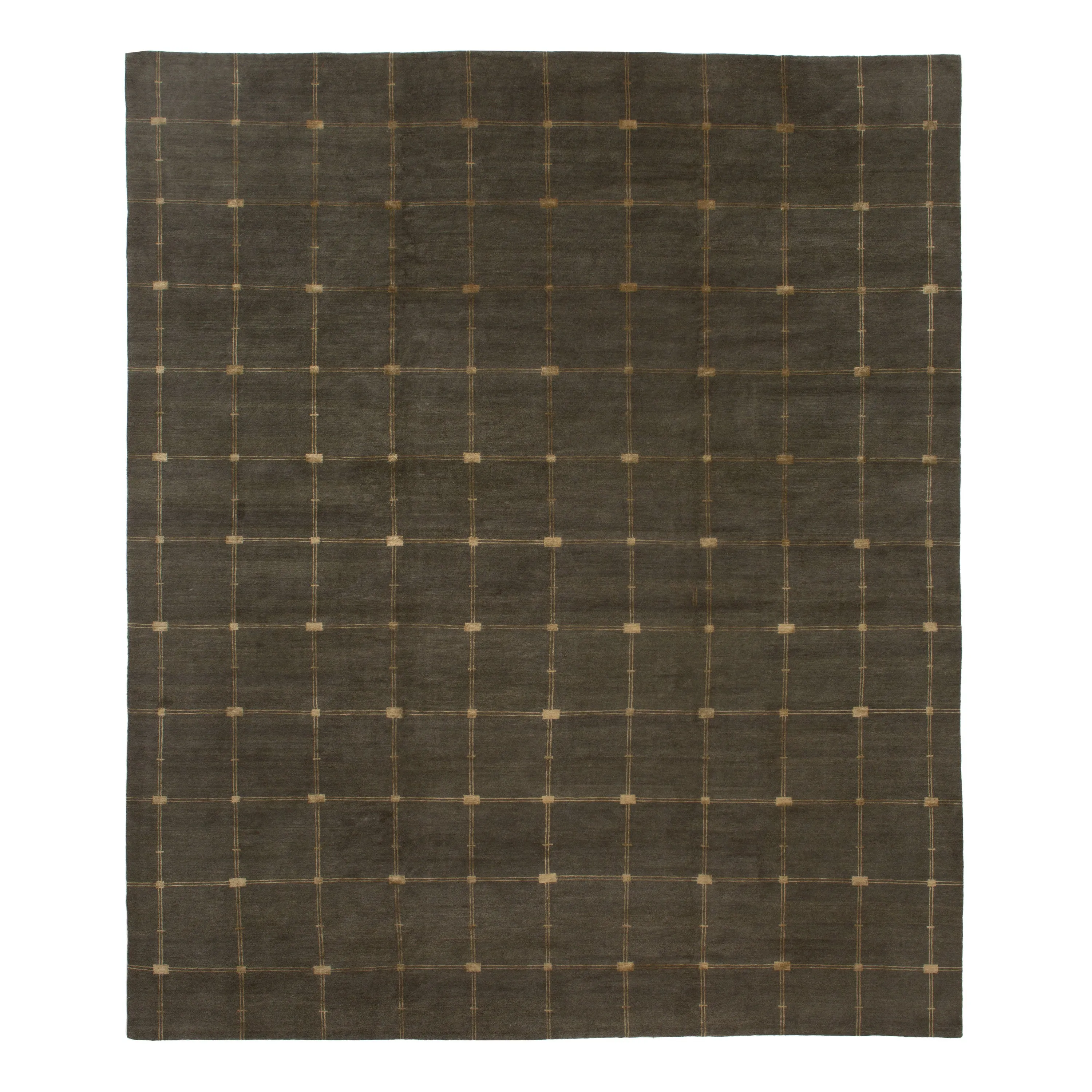 Green Modern Tibetan Wool Silk Blend Rug - 11'5" x 12'1"