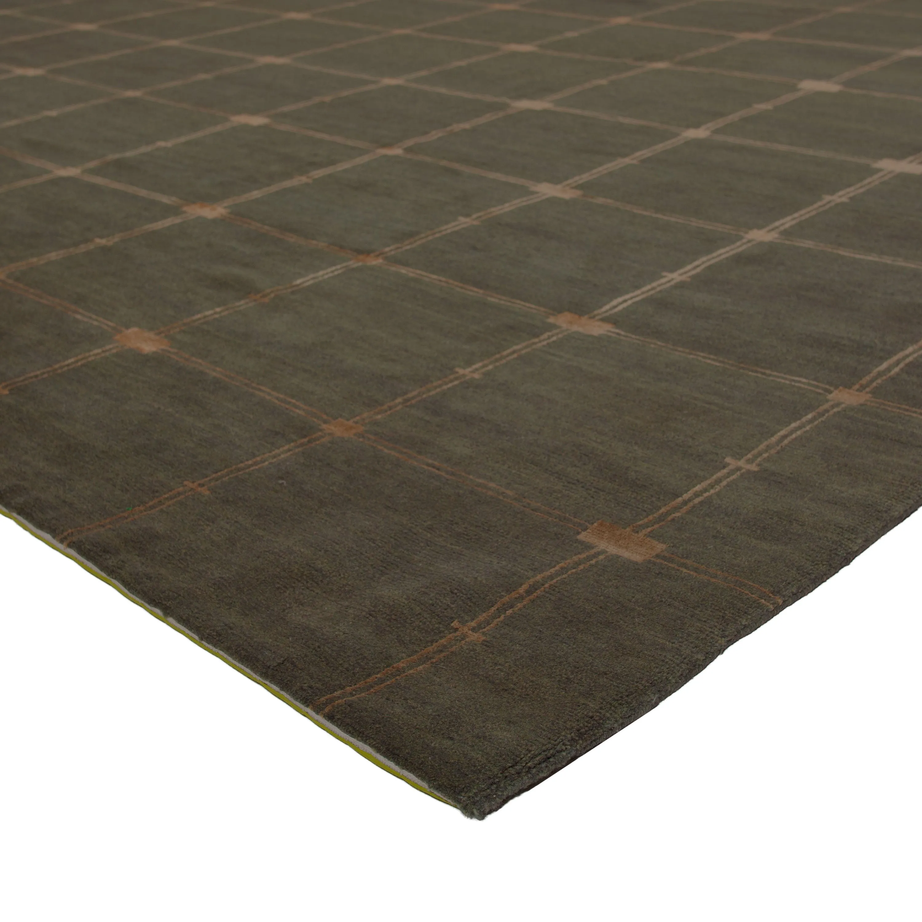 Green Modern Tibetan Wool Silk Blend Rug - 11'5" x 12'1"