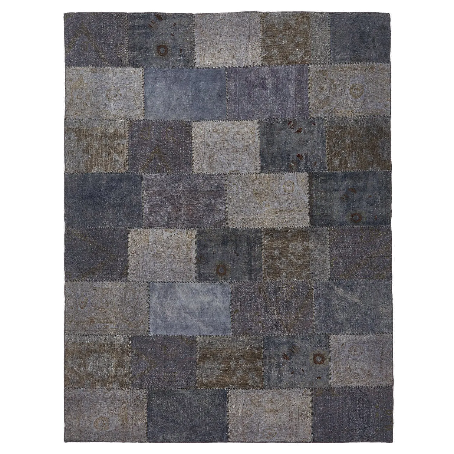 Grey Overdyed Patchwork Wool Rug - 9'2" x 12'