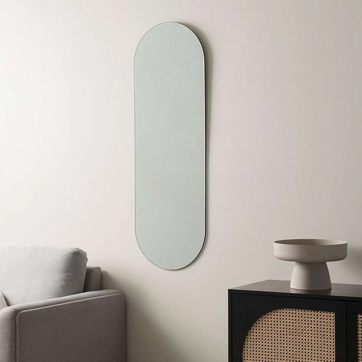 Kalili Frameless Pill Shaped Mirror Mocka