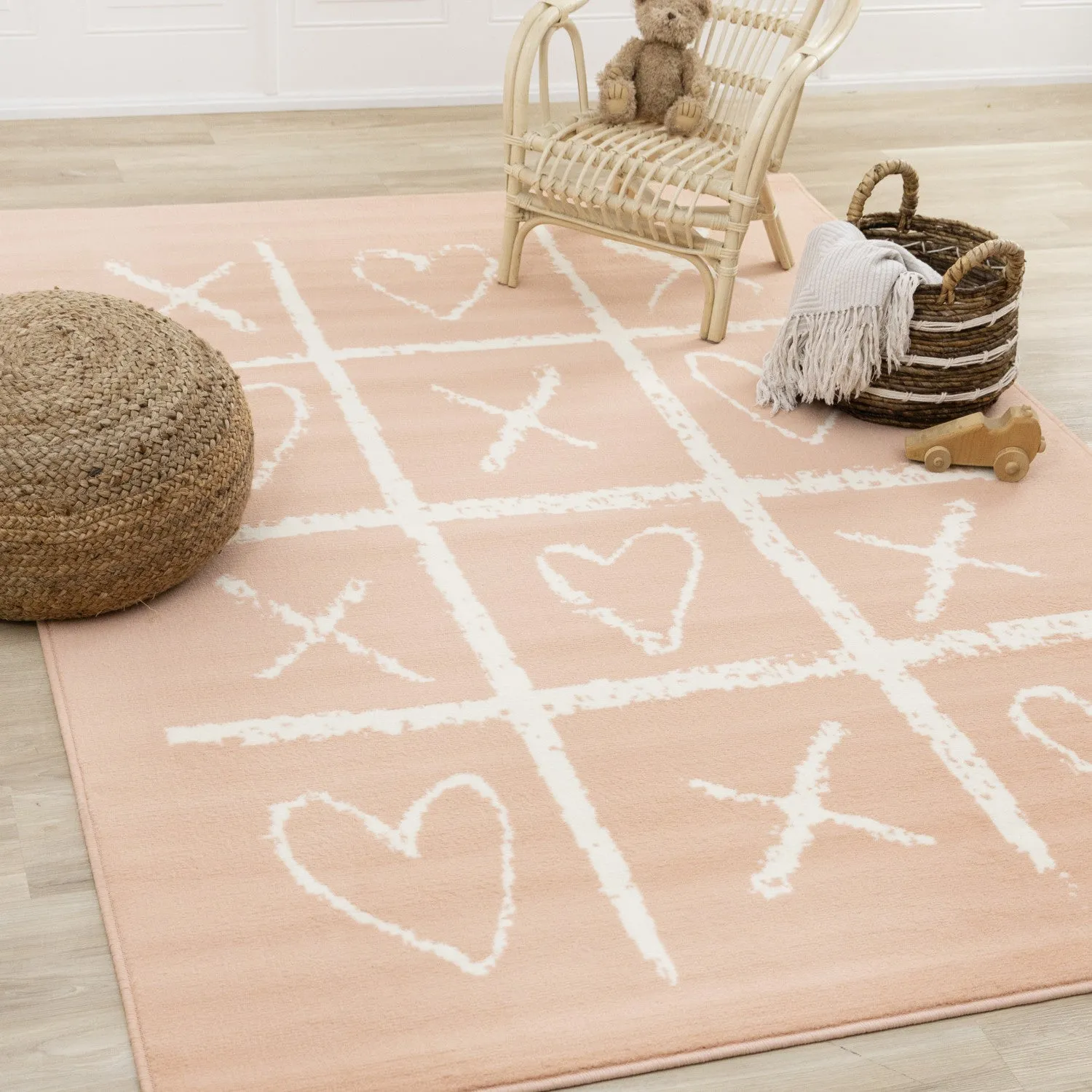 Kids Playing Board Area Rug - Pink Cream - 4' X 6'