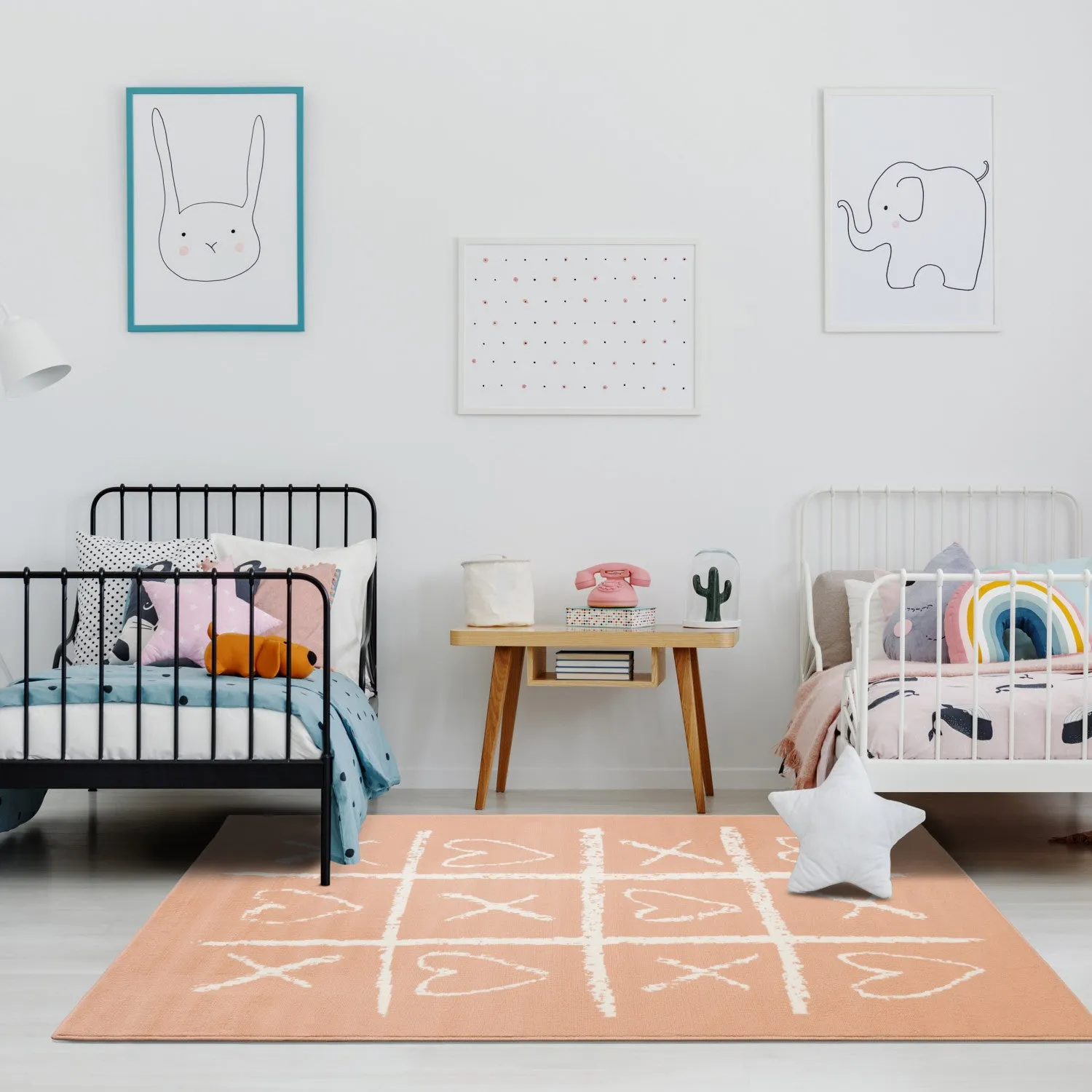 Kids Playing Board Area Rug - Pink Cream - 4' X 6'