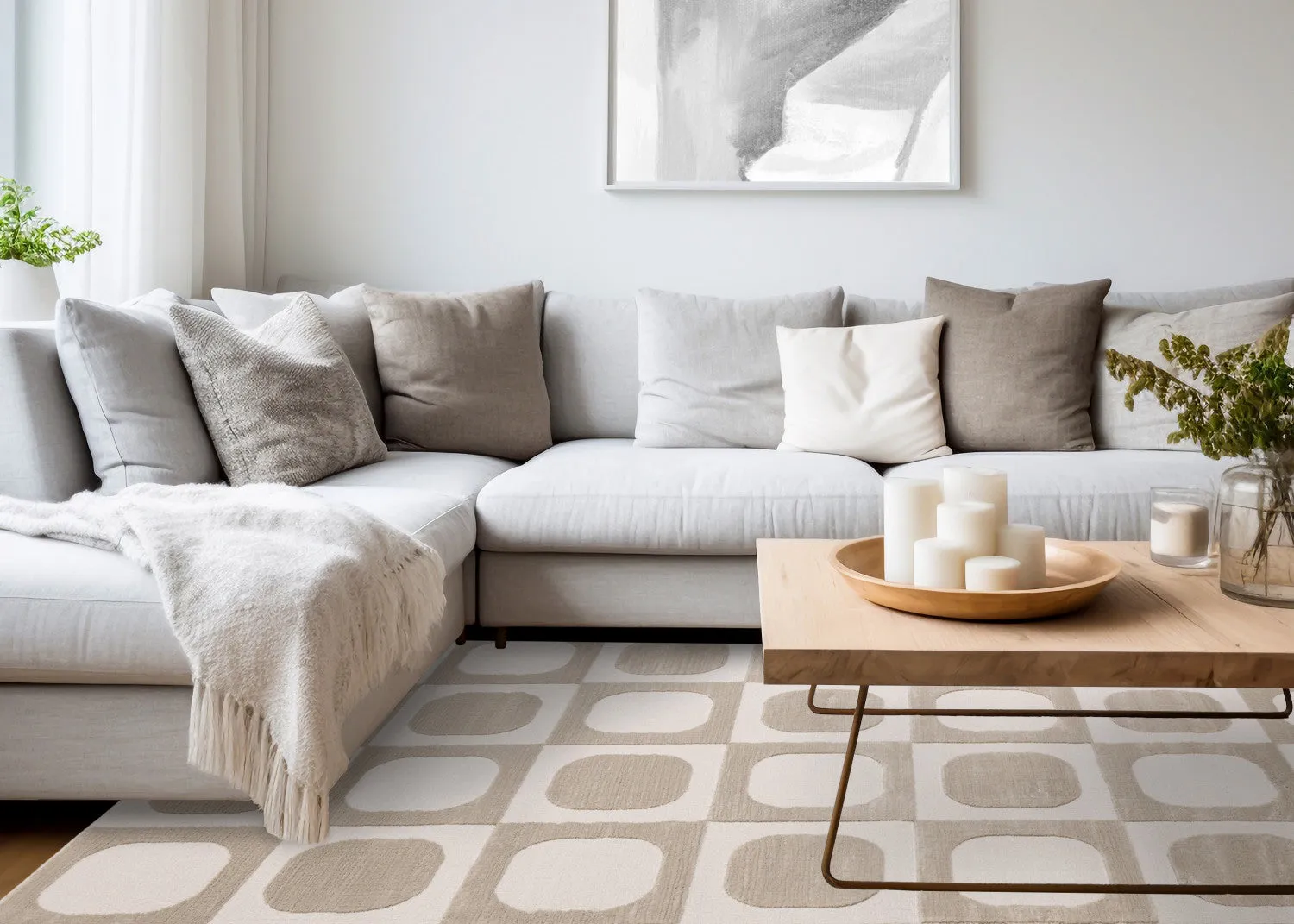 Logan Contemporary Modern Area Rug - Beige Cream - 8' X 11'