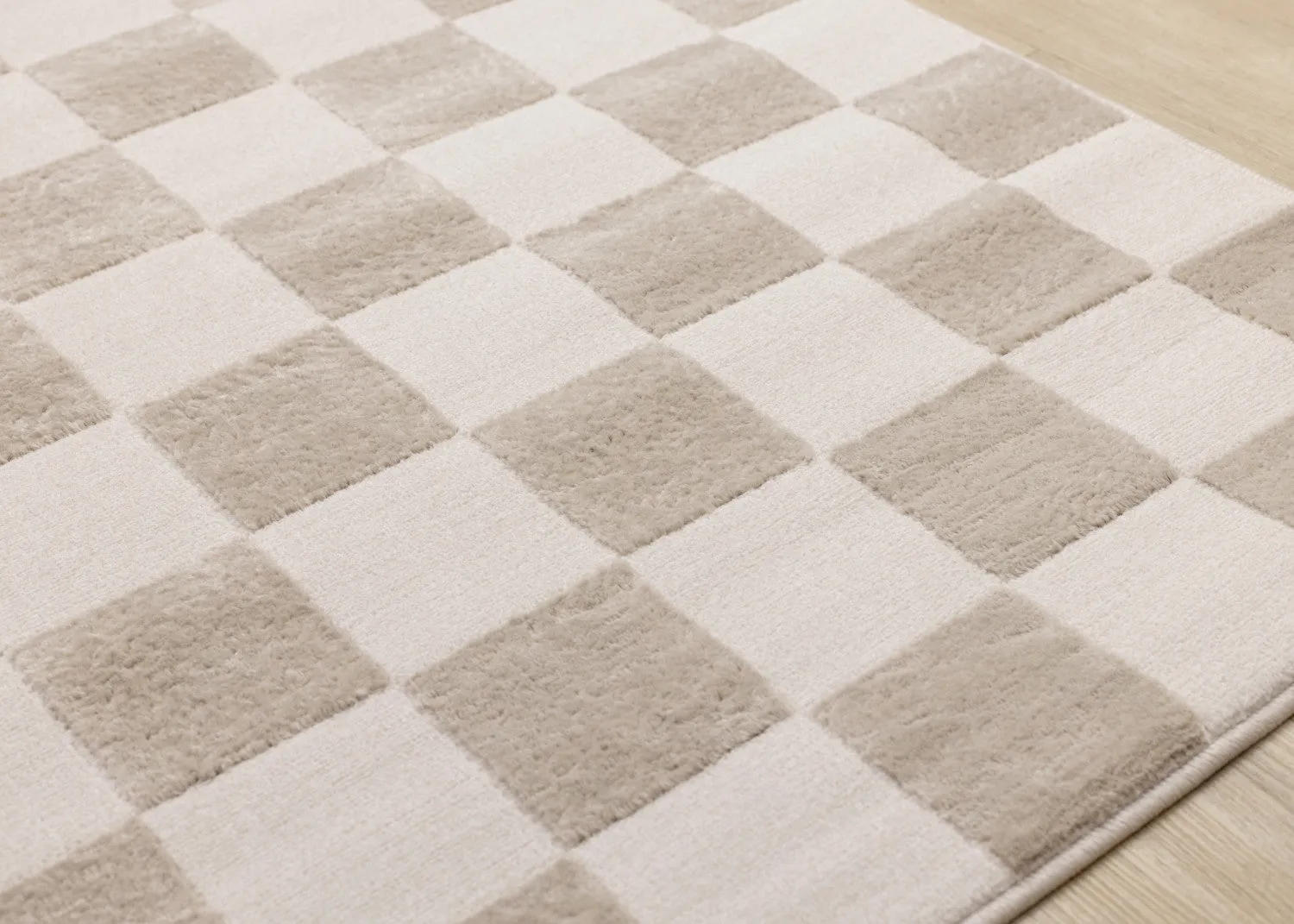 Logan Modern Checkered Area Rug - Beige Cream - 5' X 8'