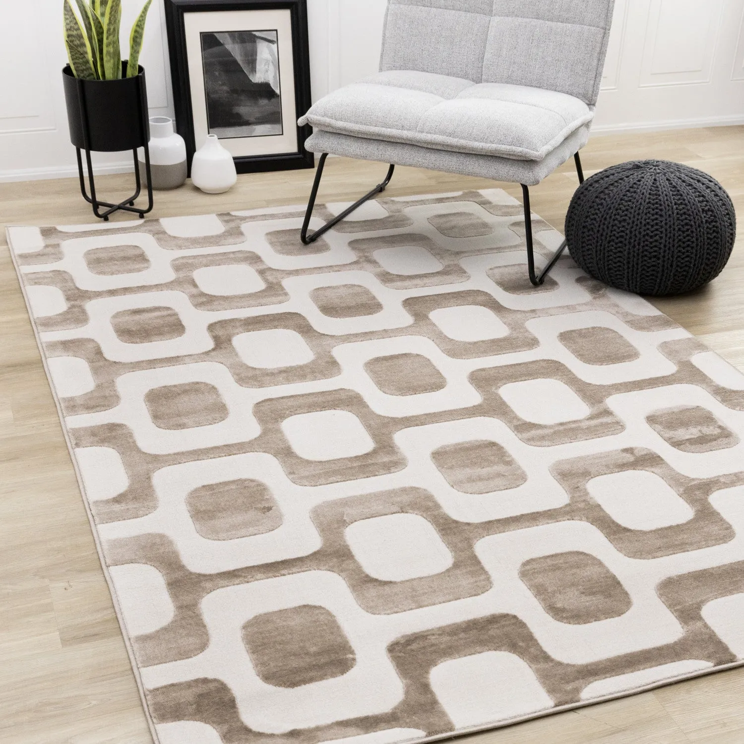 Logan Modern Vintage Area Rug - Brown Cream - 8' X 11'