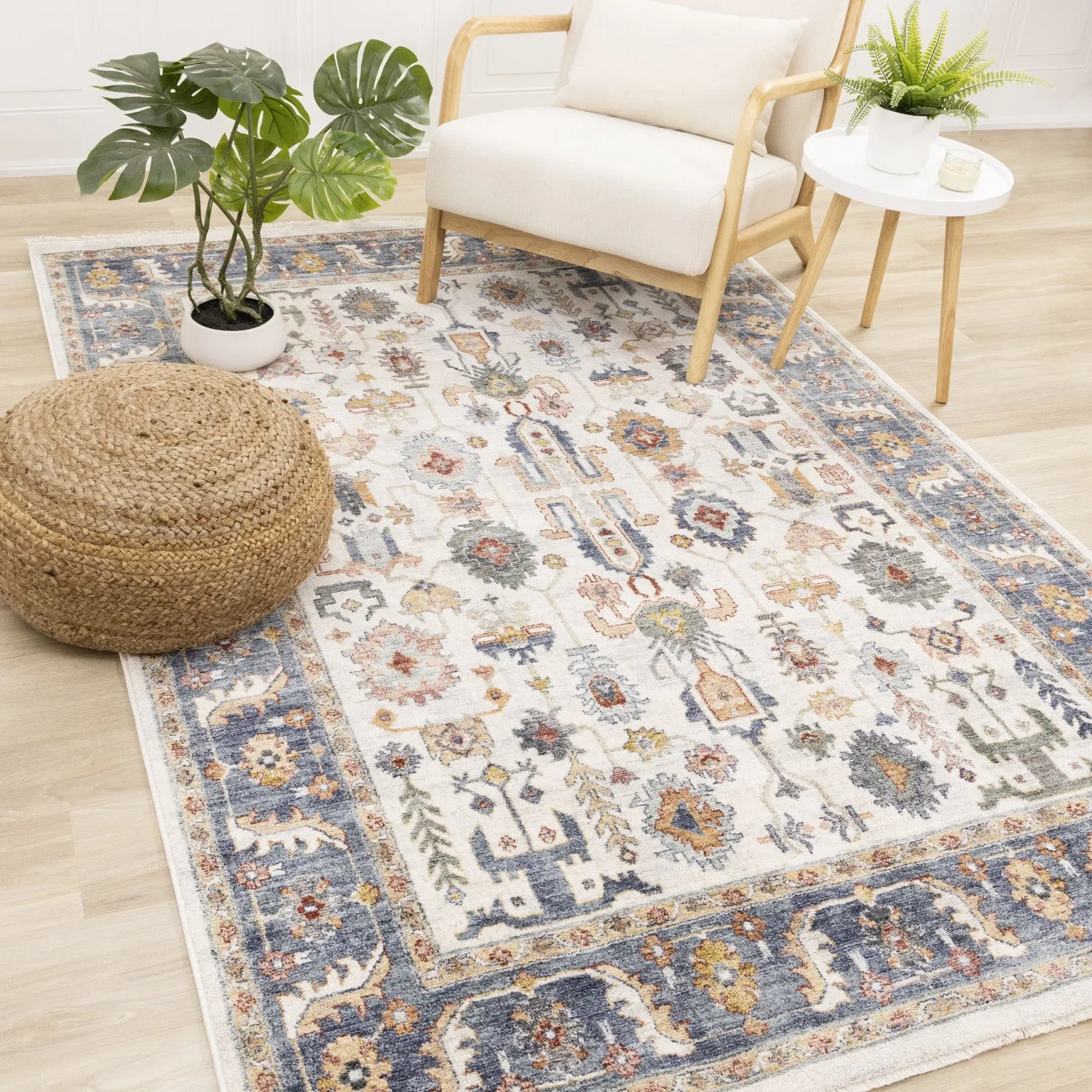 Macie Traditional Border Area Rug - Cream Blue - 5' X 8'