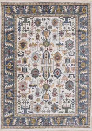 Macie Traditional Border Area Rug - Cream Blue - 5' X 8'