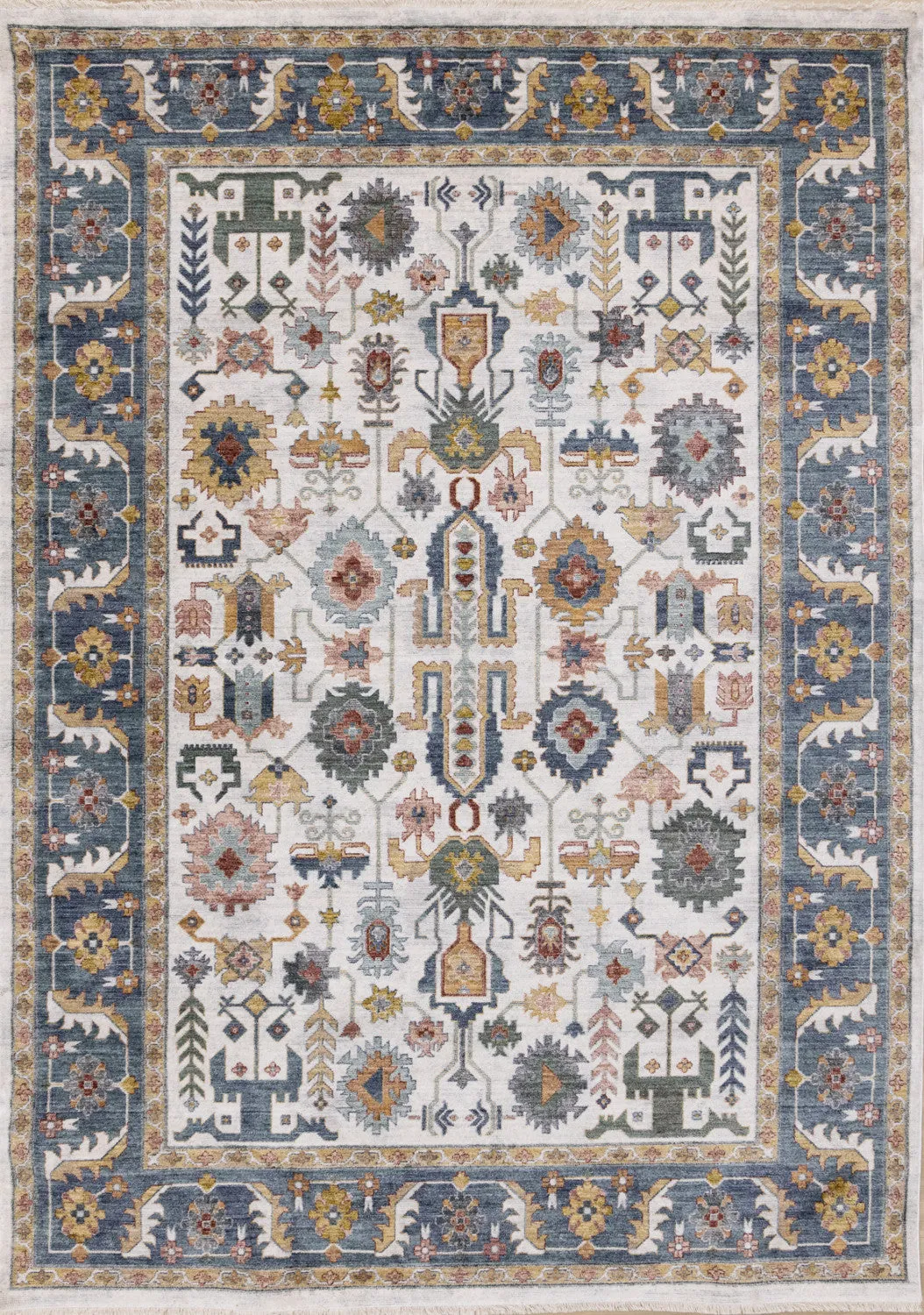 Macie Traditional Border Area Rug - Cream Blue - 5' X 8'