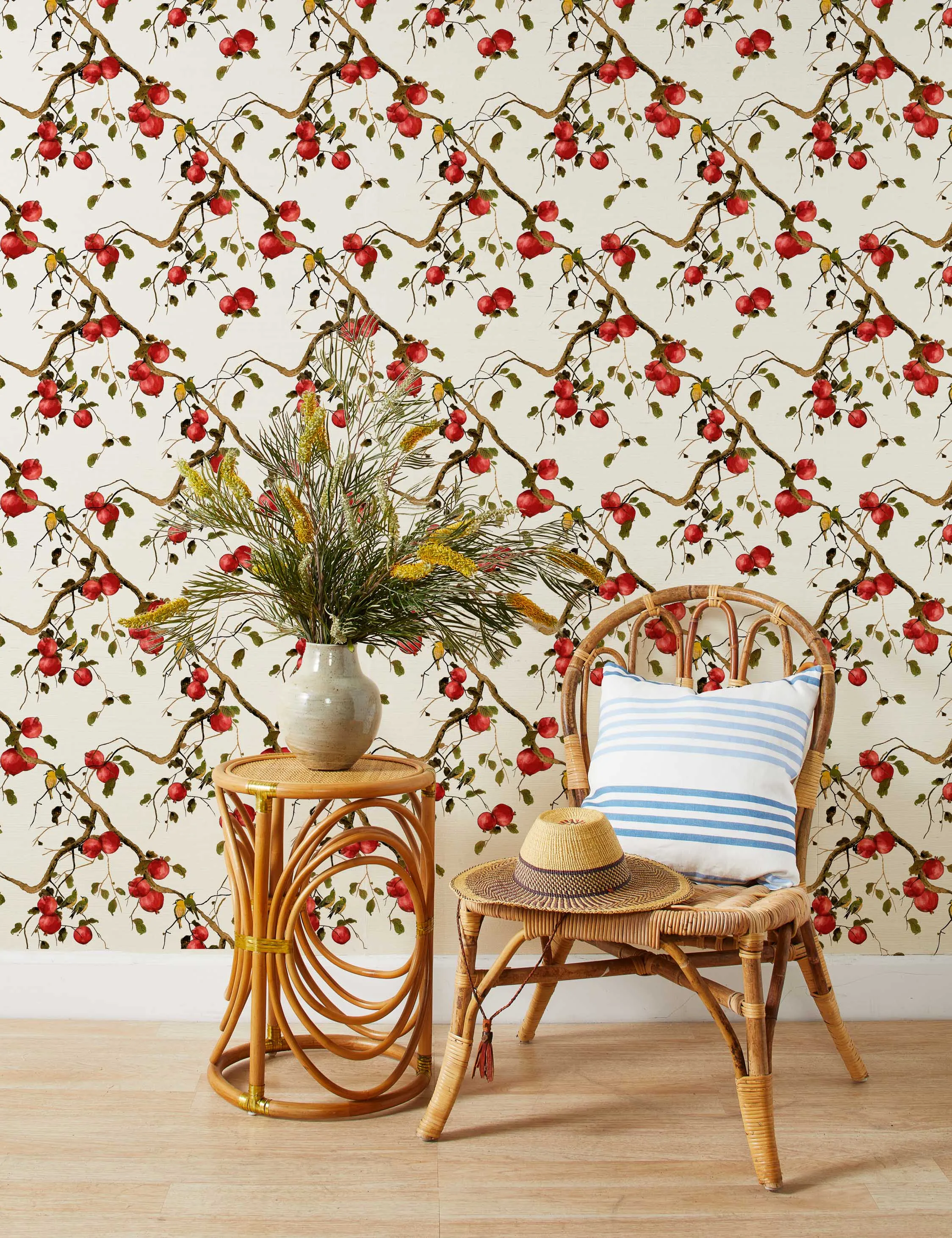 Pomegranate Birds Grasscloth Wallpaper by Nathan Turner Lulu and Georgia