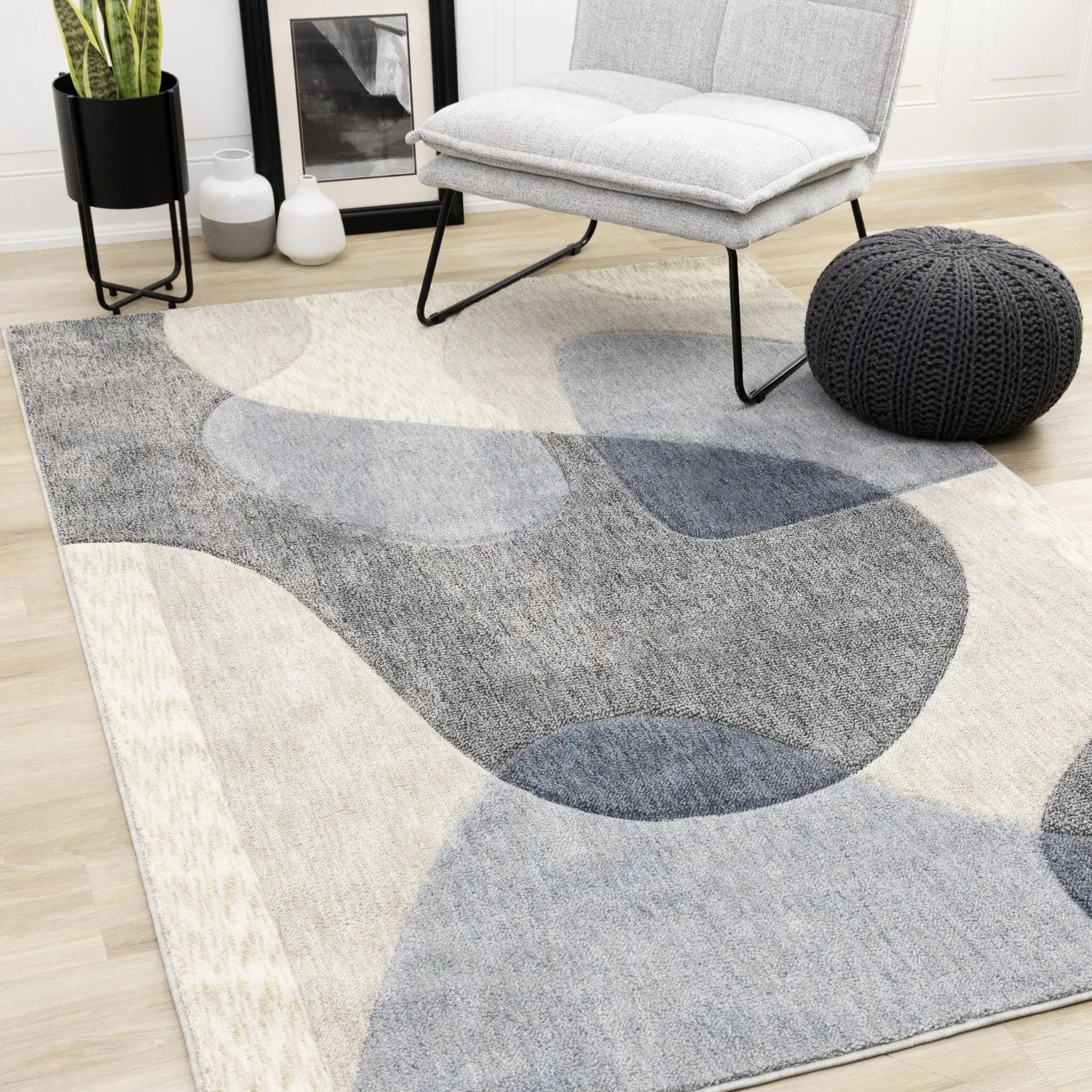 Recycled Polyester Modern Teardrop Area Rug - Blue Grey - 8' X 11'