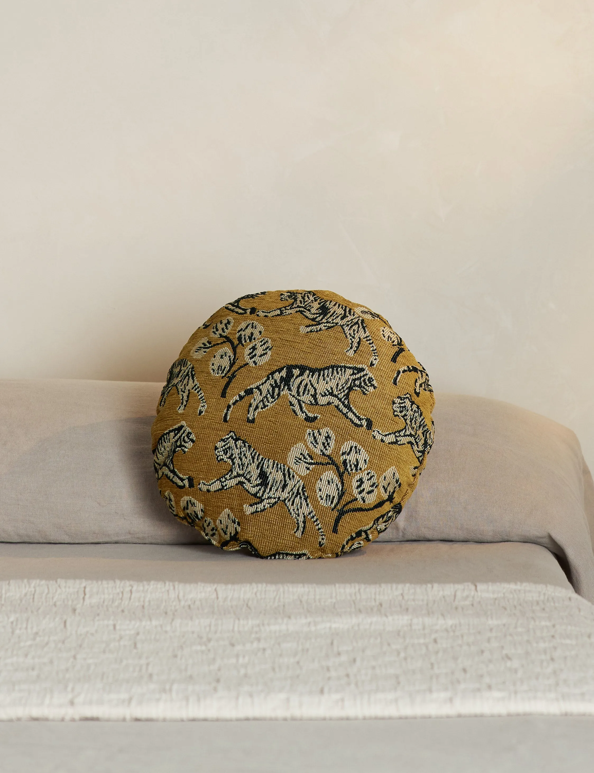 Tiger Jacquard Round Pillow by Sarah Sherman Samuel Lulu and Georgia
