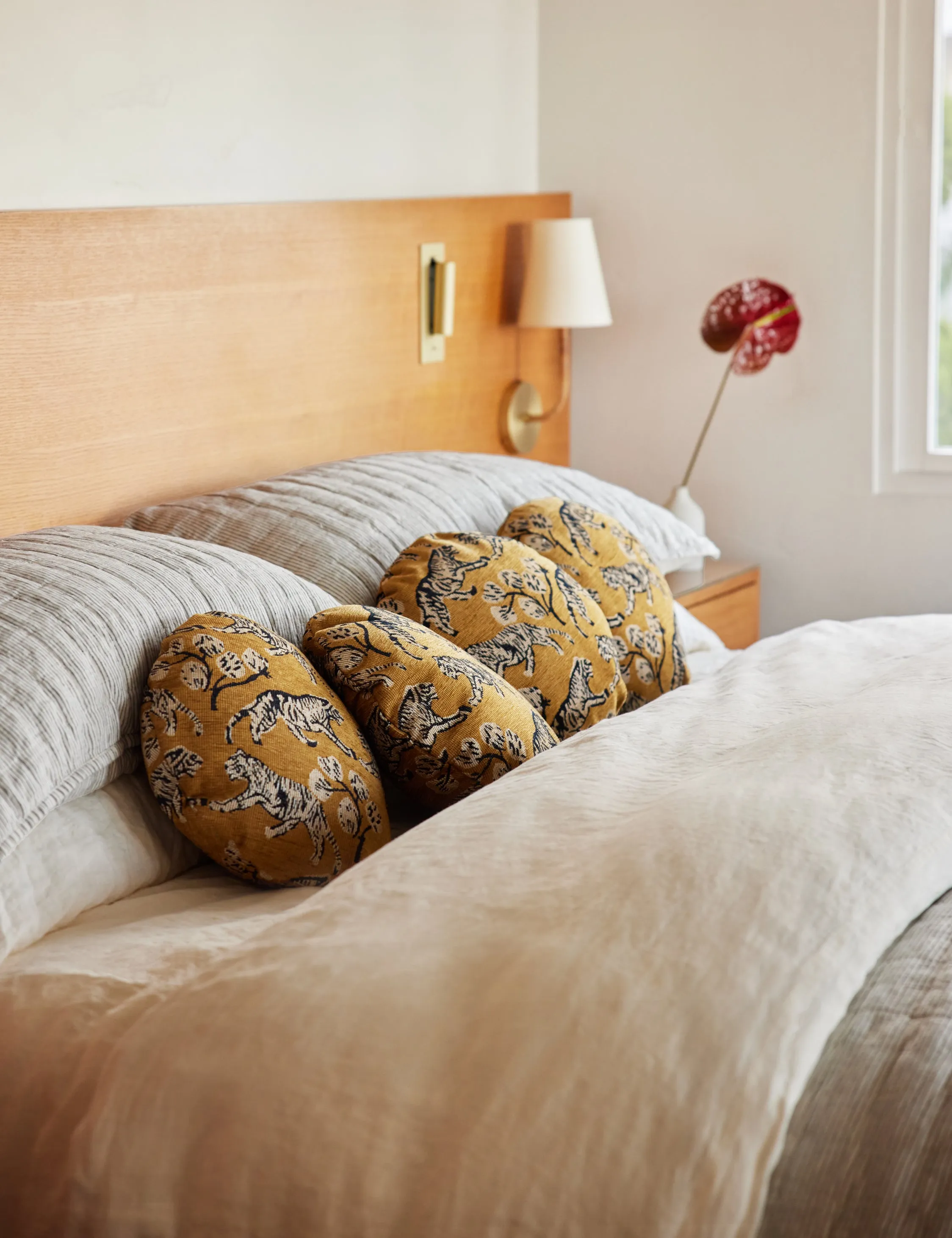Tiger Jacquard Round Pillow by Sarah Sherman Samuel Lulu and Georgia