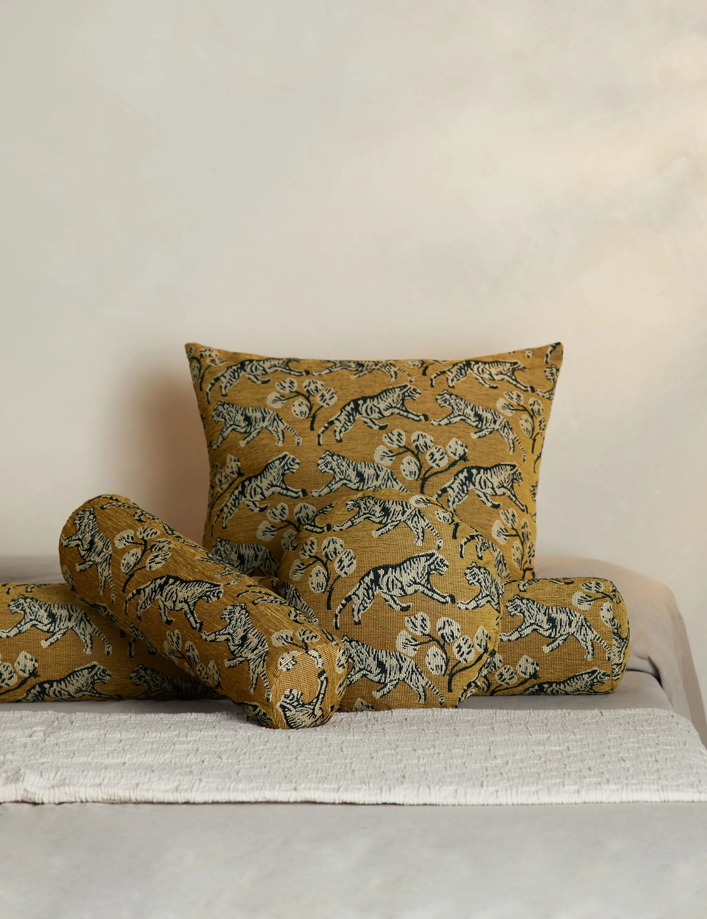 Tiger Jacquard Round Pillow by Sarah Sherman Samuel Lulu and Georgia